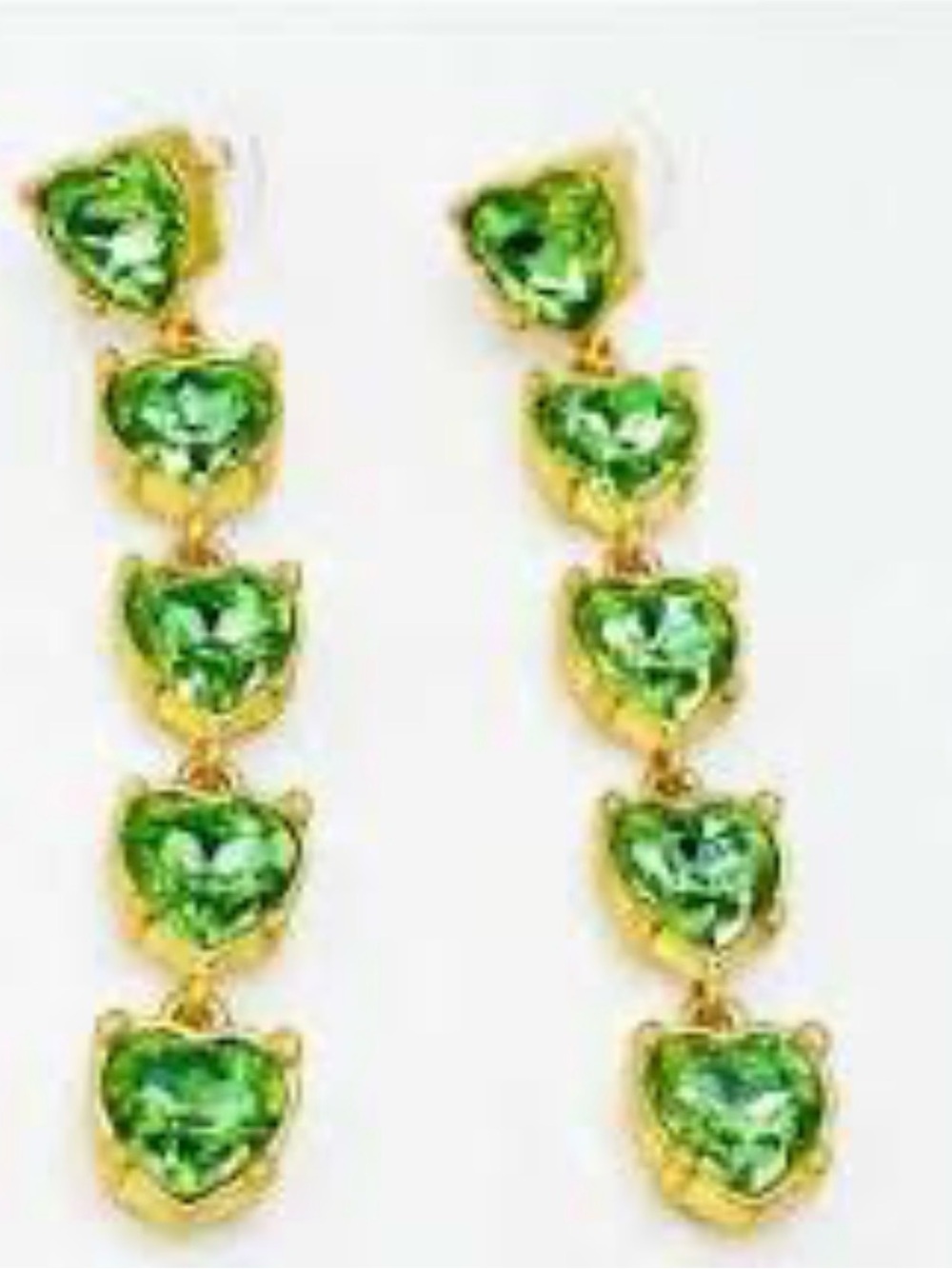 Oscar de la Renta Gold Drop Earrings with Green Heart Stones